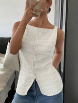 Miriam | Elegante ärmellose Bluse mit quadratischem Kragen – Weiß