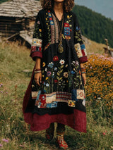 Eresha - Lässiges Langarm Kleid Mit Blumenmuster – Schwarz