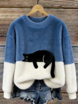 Klaisey™ - Damen-Sweatshirt mit Katzenmotiv – Blau