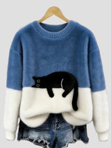 Luna | Damenpullover mit Katzenmotiv – Blau