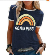 Lucia - Bedrucktes Retro-T-Shirt – Dunkelblau