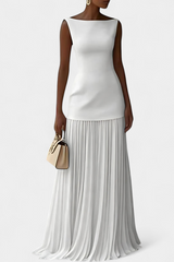 Chiffon Maxi-Abendkleid Silvana mit Falten – Weiß