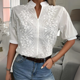 Daniela | Plissee-Front Langarm Bluse – Weiß