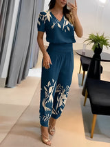 Monna - Lässiges und elegantes Set für Damen – Blau mit Muster 1