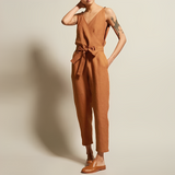 Precious - Lässige dünne Ärmel Jumpsuit – Braun