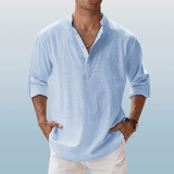 Relaxed Fit – Leinen-Henley für Herren – Hellblau