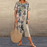 Dina Elegantes Abstraktes Harmonie Midi-Kleid – Grau