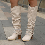 Vivian | Blockabsatz Gepolstert Kniehohe Stiefel – Beige