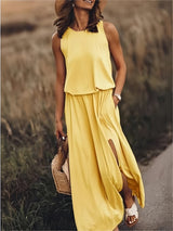 Edna - Schlichtes Boho Maxikleid aus Modal in verschiedenen Farben – Gelb