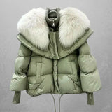 Giovanna – warme, wattierte fell-daunenjacke für damen – Erbsengrün