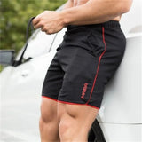 Slim Fit elastische Herren-Badehosen – Schwarz/Rot