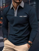 Nikolas - Langärmliges Polohemd mit Revers für Herren – Navy blau