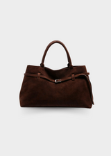 Vegane Wildleder Handtasche Damen – Große Schultertasche mit Reißverschluss – Kaffee