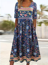 Lisan – Kleid mit Vintage-Blumenmuster und Tasche – Schwarz
