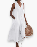 Damen Elegantes V-Ausschnitt Kleid | Sommer kleid – Weiß