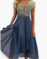 Damen Elegantes Festliches Kleid | Vielseitig – Gold Blau