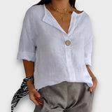 Solenne – Leichte Oversize-Bluse mit Statement-Kragen – Weiß