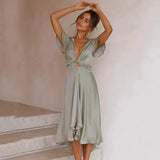 Phailin - Fließendes Vintage-Kleid – Olive