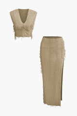 Charlene | Fransen-Zweiteiler mit Top & Rock – Khaki