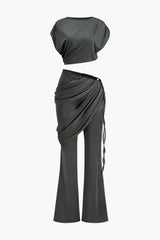 Sasha | Elegantes Zweiteiler-Set mit drapierten Details – Dunkelgrau