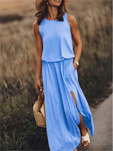 Edna - Schlichtes Boho Maxikleid aus Modal in verschiedenen Farben – Blau