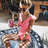 Joy | Buntes Spitzen-V-Ausschnitt Bikini – Rosa