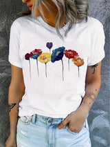 Naevithra – T-Shirt mit Blumenmuster – Weiß