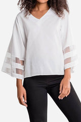 Iliana | Glockenärmel V-Ausschnitt Bluse – Weiß
