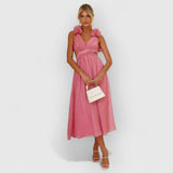 Faustine | Elegantes Blumen-Schulterkleid – Pink