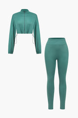 Naya | Sportliches Zweiteiler-Set mit Cropped-Jacke & Leggings – Türkisgrün