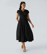 Wilhelmine – Elegantes Wickelkleid Mit Hoher Taille – Schwarz