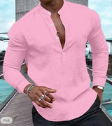Enzo – Herren Stehkragenhemd mit Knopfleiste – Rosa