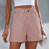Gestreifte High-Waist Sommer-Shorts mit Taschen – Leicht & Elegant – Rot