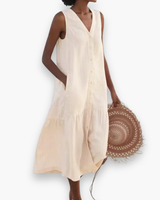 Damen Elegantes V-Ausschnitt Kleid | Sommer kleid – Beige