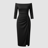 Damen Kleid | mittellange Form mit schulterfreiem Oberteil – Schwarz