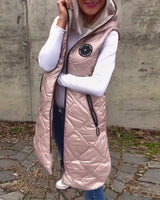 Ärmellos – lässige steppjacke mit kapuze und reibverschluss – Rosa