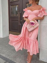 Julieta - Midi Partykleid mit nackten Schultern – Rosa