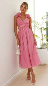 Elegantes Kleid mit tiefem V-Ausschnitt und schmeichelnder Silhouette für Frauen – Rosa