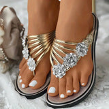 Claudia - Blühender Komfort Flache Flip-Flops mit Blumenmuster – Golden