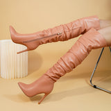 Overknee Stiefel Damen | Spitze Zehenform mit Seitlichem Reißverschluss – Rosa