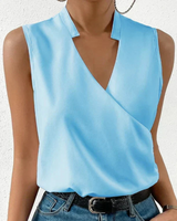 Damen Elegantes Ärmelloses Wickeloberteil | V-Ausschnitt Bluse – Himmelblau