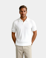 Herren-Poloshirt aus Rippstrick – Offener Kragen, Slim Fit – Weiß