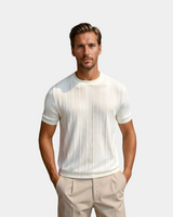 Herren-Strickshirt mit vertikaler Rippstruktur – Leichtes Oberteil für den Sommer – Weiß
