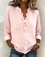 Pabasari - Stilvolle Bluse Mit V-Ausschnitt Und Zarten Rüschen – Rosa