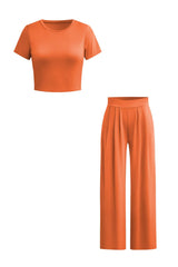 Luna | Elegantes Zweiteiler-Set mit Crop-Top & Palazzo-Hose – Orange