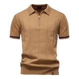 Johncena – Lässiges Polohemd Mit Reißverschluss Im Sportstil – Camel