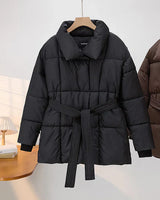 Lässig - wattierte jacke mit revers in schlichter farbe – Schwarz