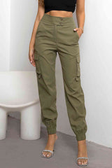 Victorya - Hochtaillierte Cargo-Hose – Salbei