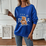 Bequemer Teddybär Druck Pullover – Blau