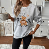 Bequemer Teddybär Druck Pullover – Grau